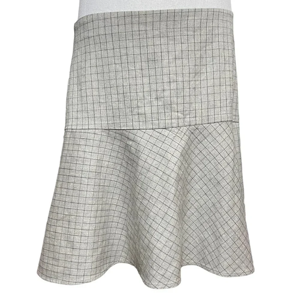 Ralph Lauren Wool Skirt NEW 12 Tatersall Plaid Cotton Khaki Beige Grid Ruffle - Picture 1 of 5